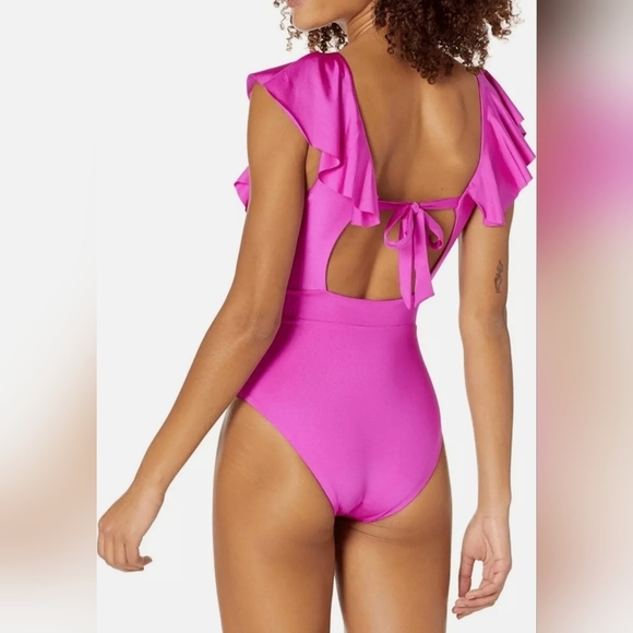 Trina Turk Pink Monacco Ruffled One Piece Built In Bra Lined Swimsuit - Size 6 - Picture 2 of 11